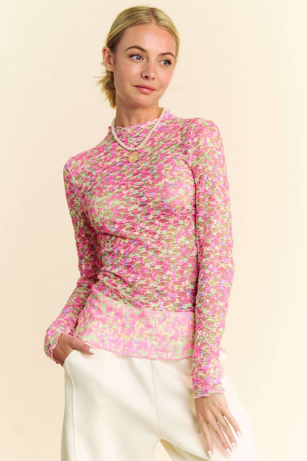 Pink Garden Mesh Top