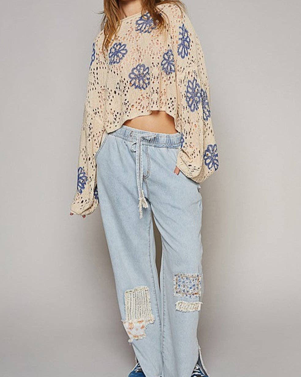Floral Eyelet Sweater