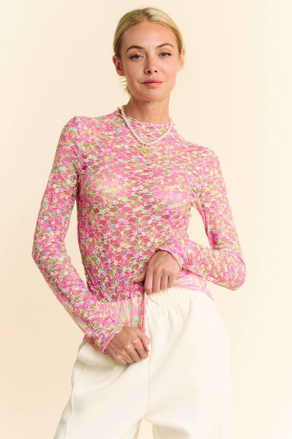 Pink Garden Mesh Top