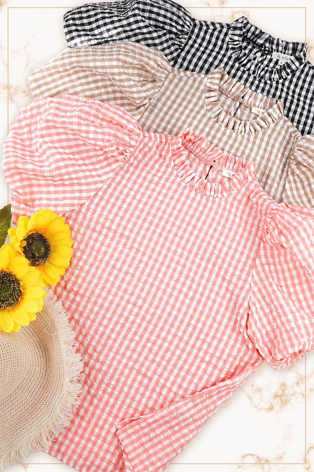 Checkered top in Latte or Peach