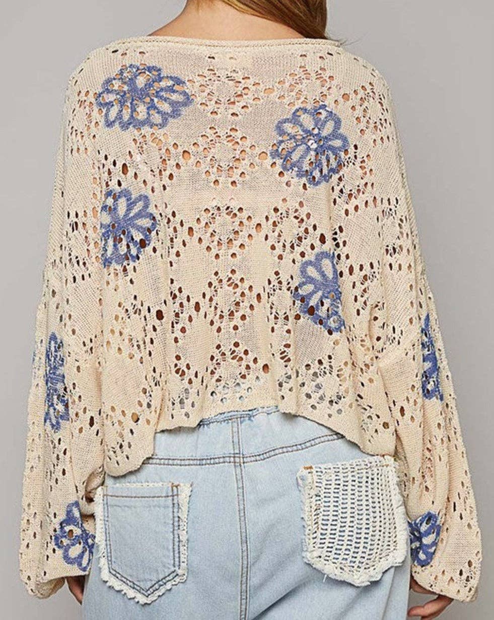 Floral Eyelet Sweater