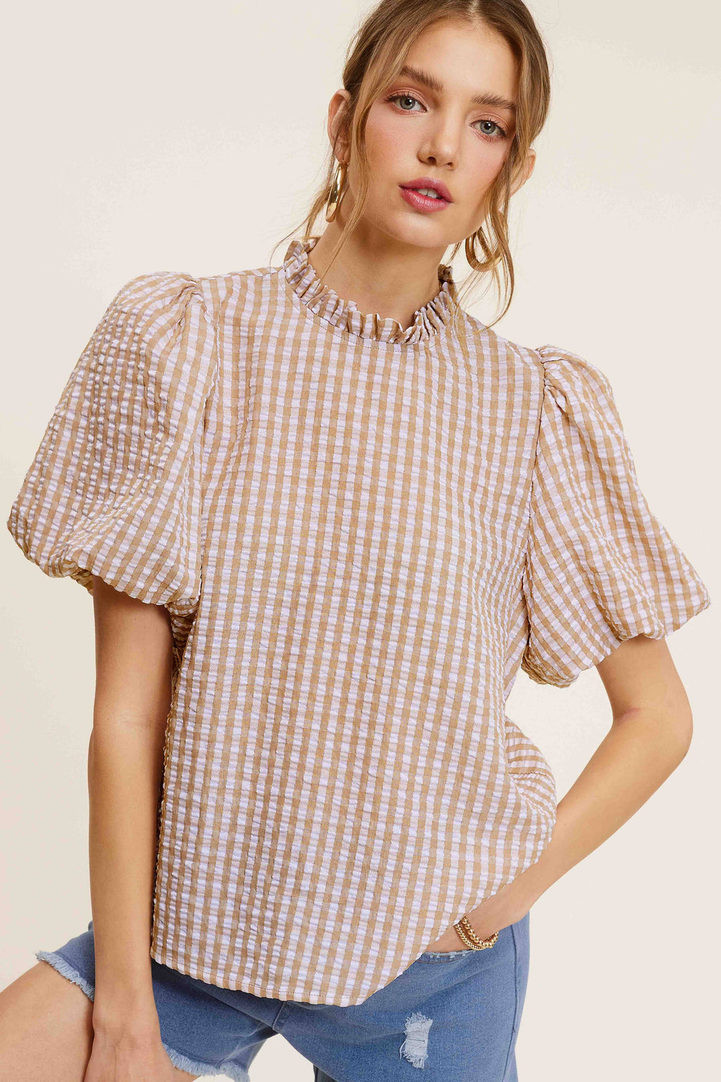 Checkered top in Latte or Peach