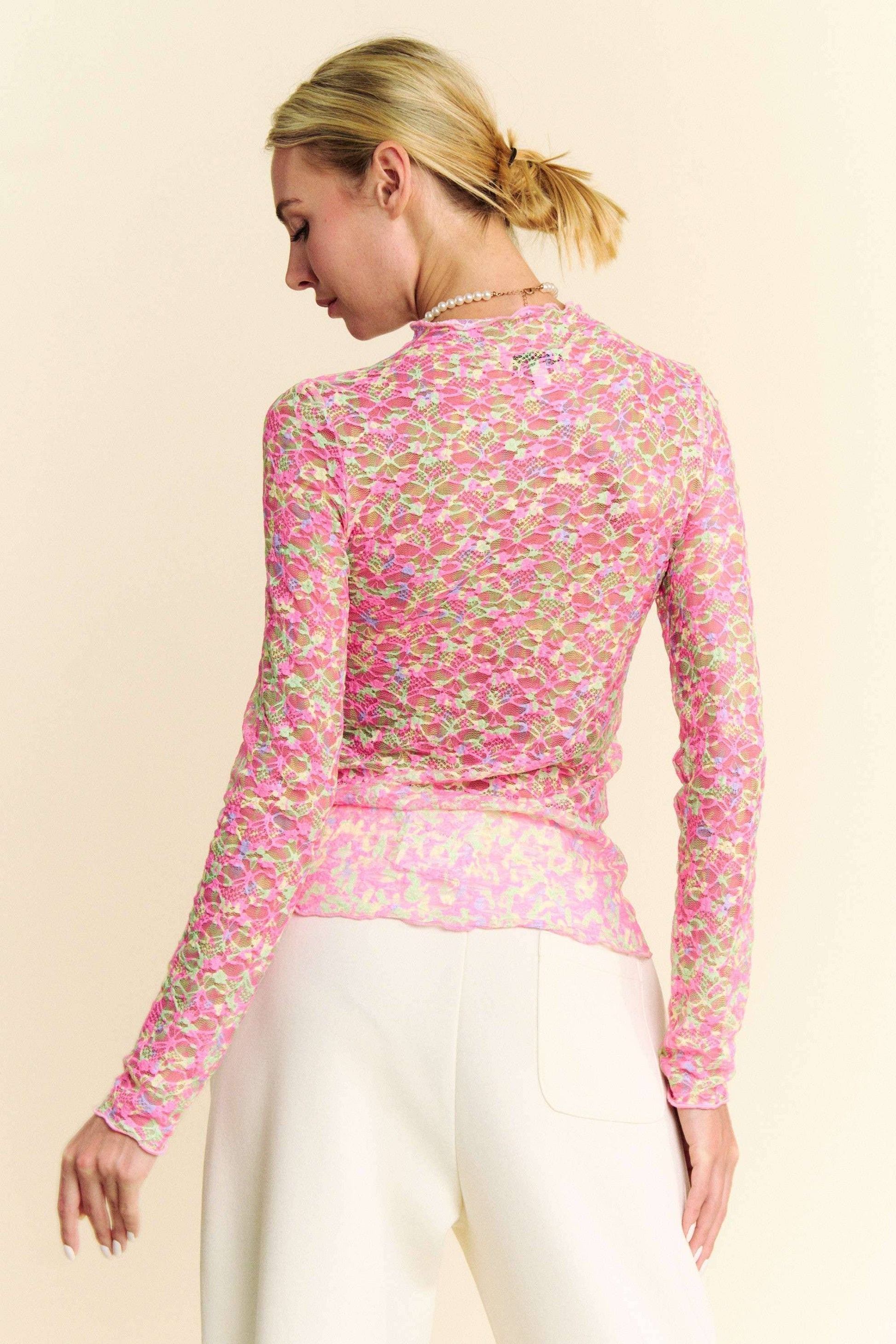 Pink Garden Mesh Top