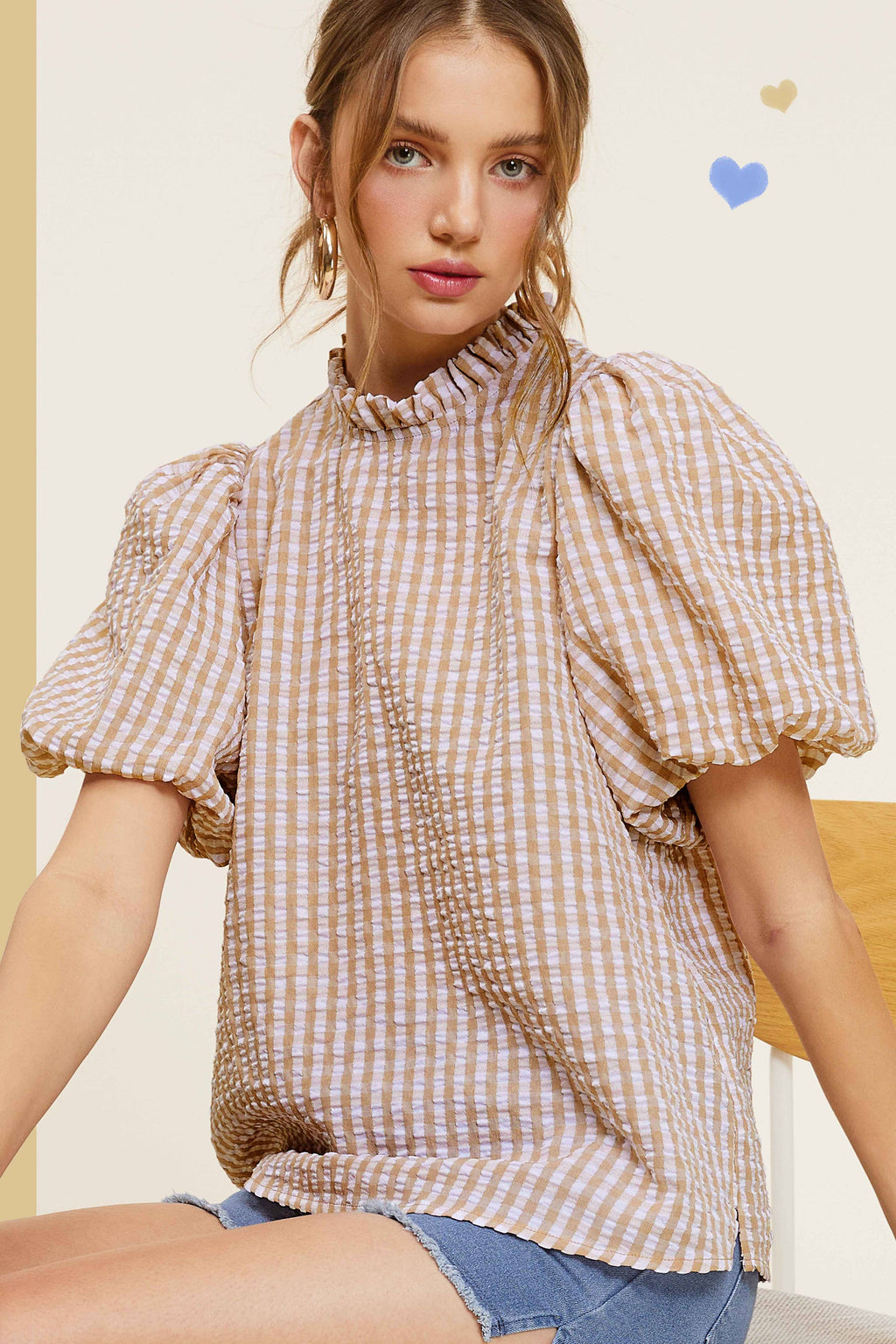 Checkered top in Latte or Peach
