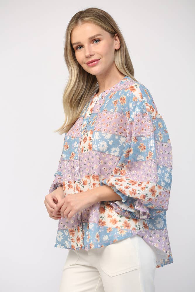 Blue/Lvndr Sequin Top