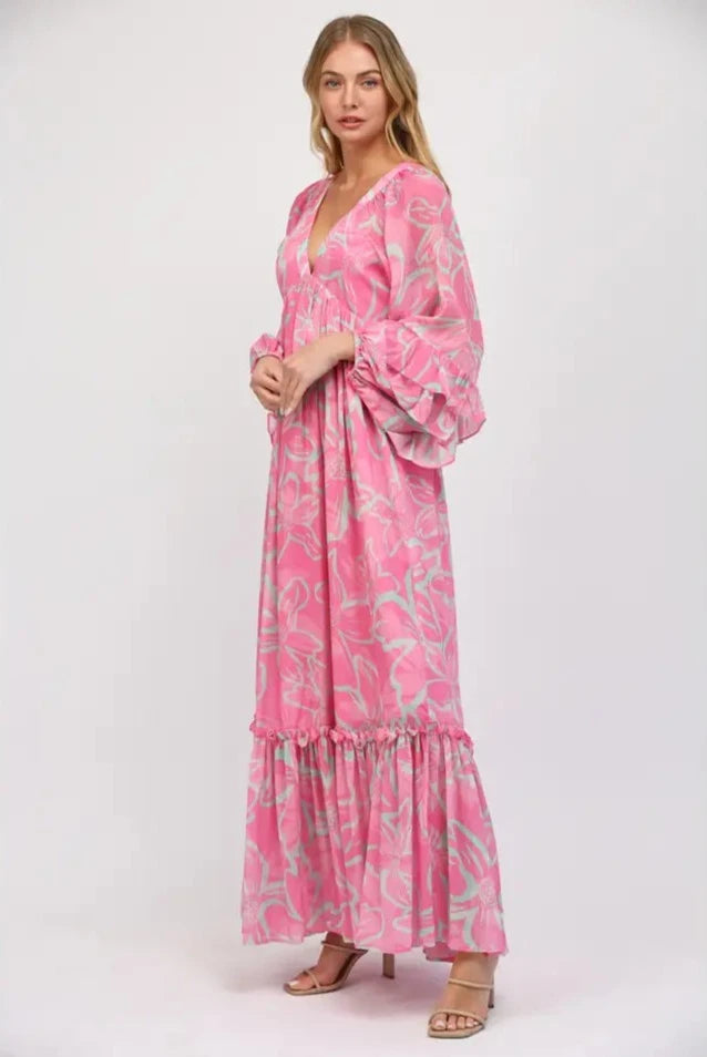 Pink Multi V-Neck Dress
