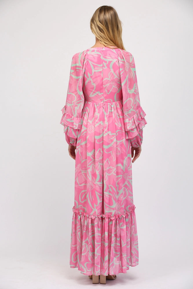 Pink Multi V-Neck Dress