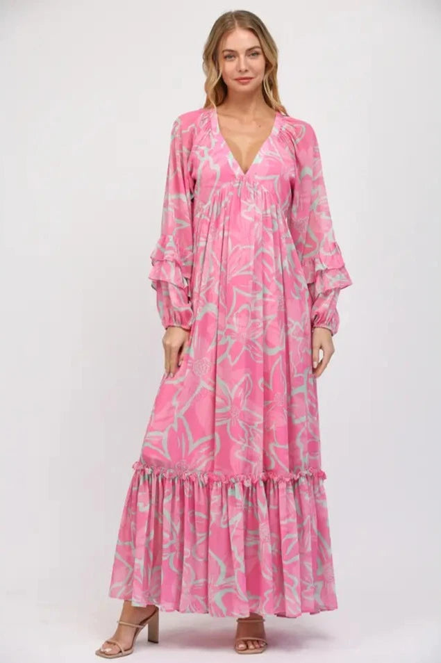 Pink Multi V-Neck Dress